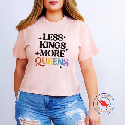Less Kings More Queens Womens Boxy Crop Shirt, No Kings in America, Equality Hurts No One, Freedom Democracy Truth Shirt, Protect The Dolls