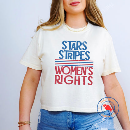 Stars Stripes Women's Rights Womens Boxy Crop TShirt, Democracy is Dying but Hey Nice Fireworks, With Liberty and Justice for All, FDT Shirt