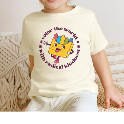 color the world with radical kindness toddler tshirt, make empathy great again, love is love is love, raise them kind, one human family tee