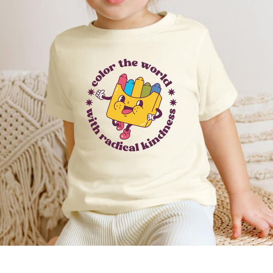 color the world with radical kindness toddler tshirt, make empathy great again, love is love is love, raise them kind, one human family tee