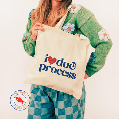 I Love Due Process Canvas Tote Bag, Save Democracy, Due Process is Law, Support Immigrants, No Human is Illegal, Make America Kind Again