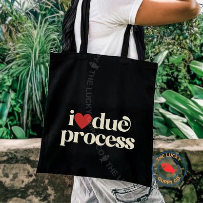 I Love Due Process Canvas Tote Bag, Save Democracy, Due Process is Law, Support Immigrants, No Human is Illegal, Make America Kind Again