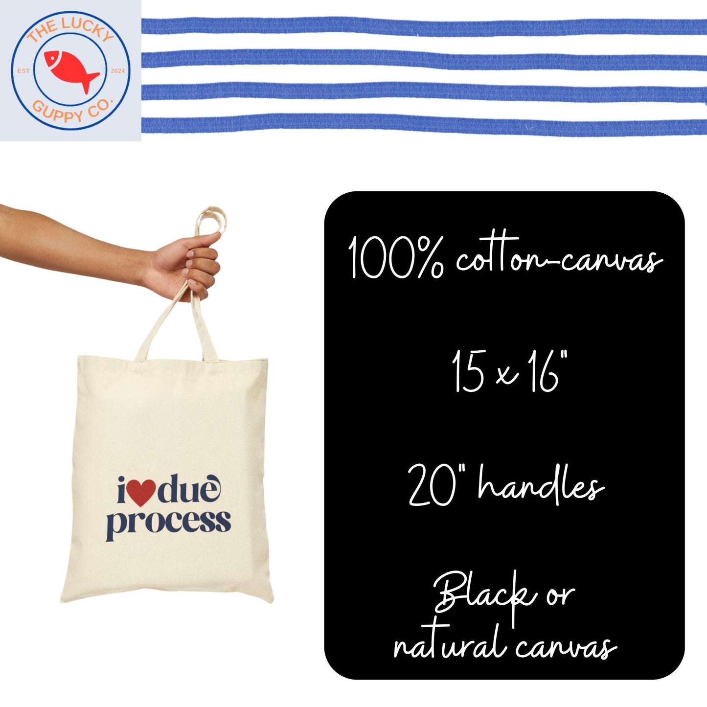 I Love Due Process Canvas Tote Bag, Save Democracy, Due Process is Law, Support Immigrants, No Human is Illegal, Make America Kind Again