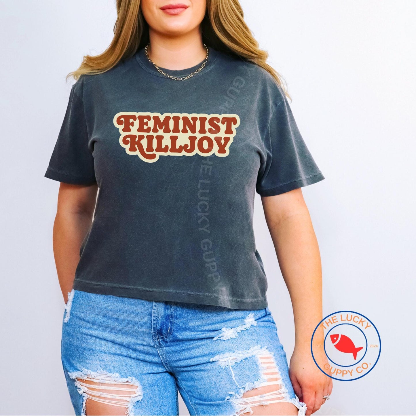 Feminist Killjoy Women's Boxy Crop TShirt, I've Heard Enough from Old White Men, Women Don't Owe You Shit, Subtle F the Patriarchy Retro Tee