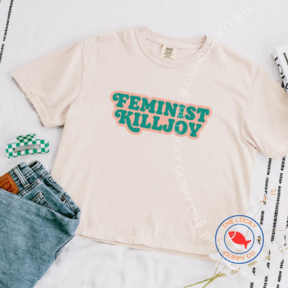 Feminist Killjoy Women's Boxy Crop TShirt, I've Heard Enough from Old White Men, Women Don't Owe You Shit, Subtle F the Patriarchy Retro Tee
