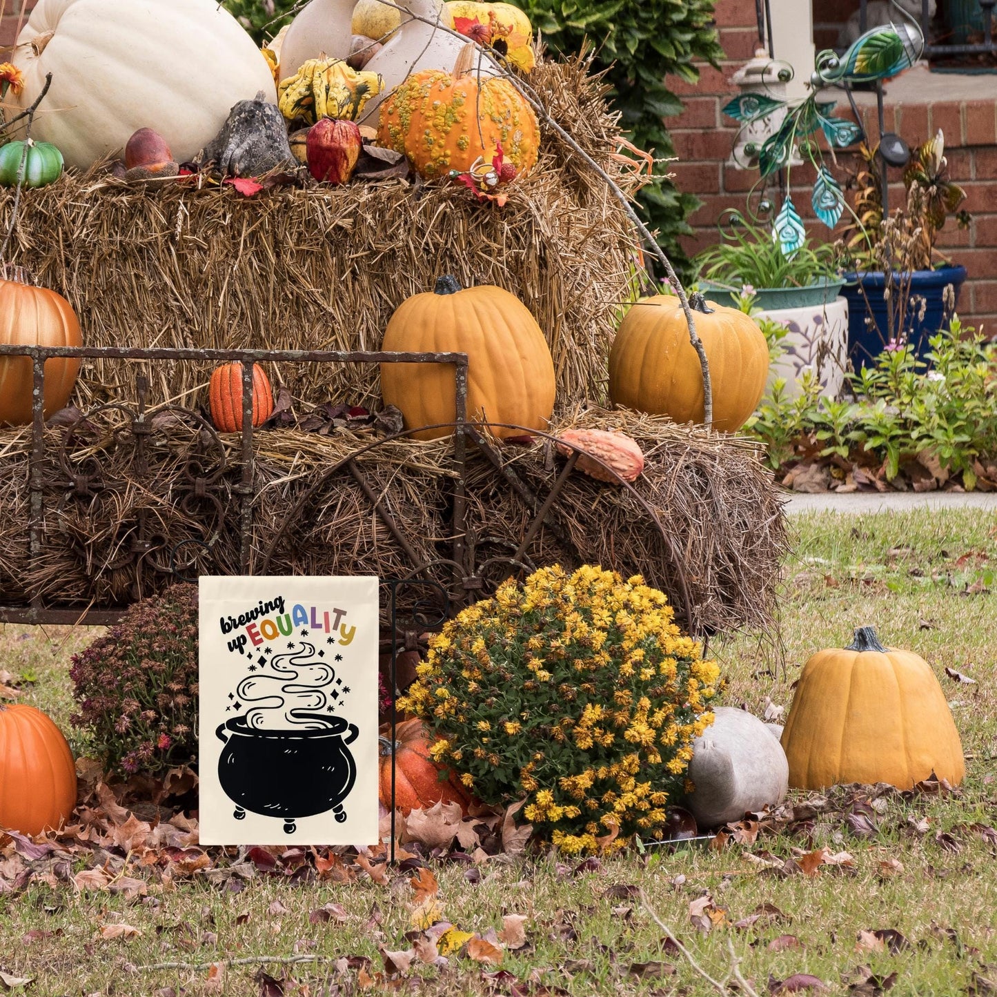Brewing up Equality Liberal Halloween Flag, Defend Equality Yard Sign, Hex the Patriarchy, Pumpkin Spice and Equal Rights, Protect The Dolls