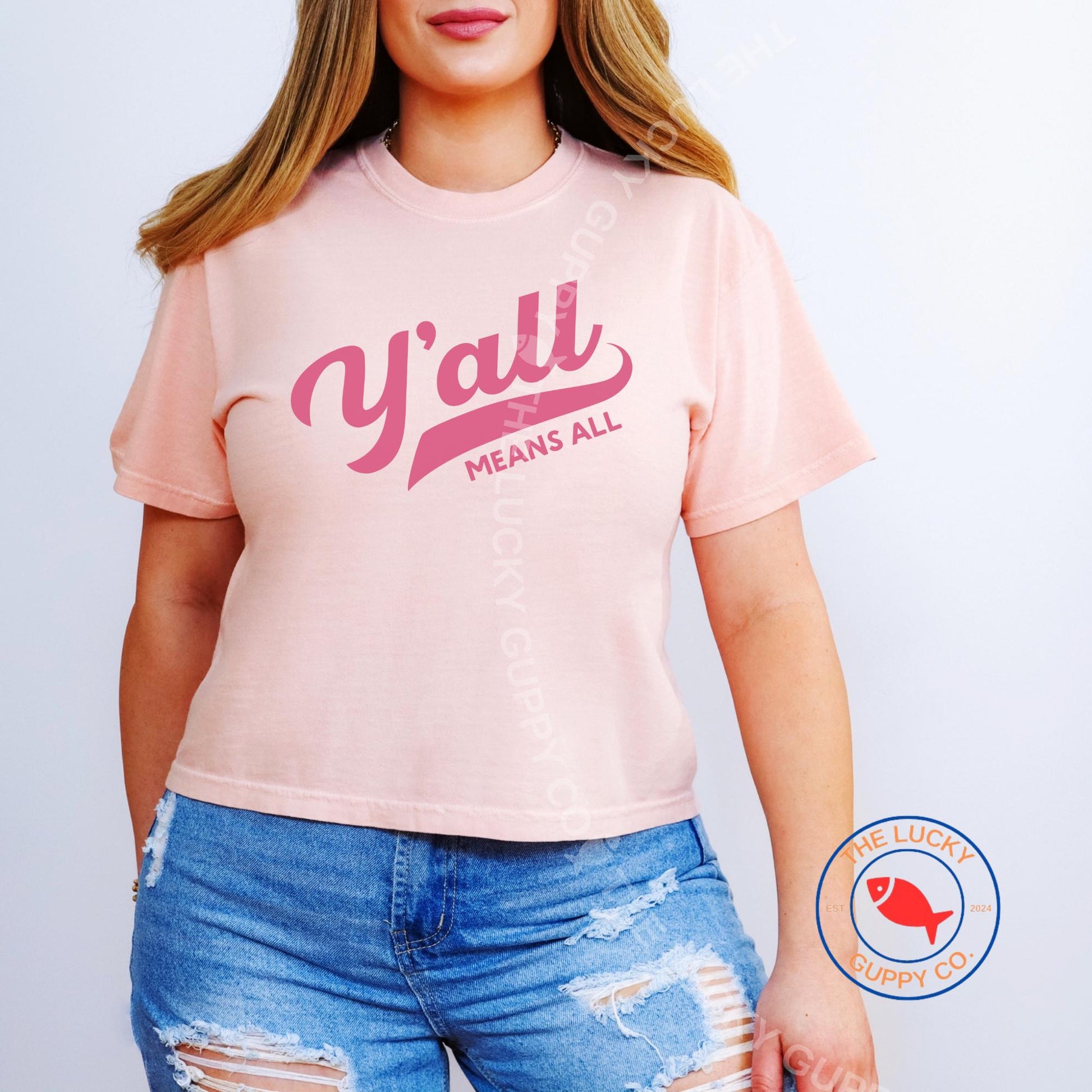 y'all means all womens boxy crop tshirt, blue dot red state sign, southern liberal tshirt, Jesus was woke, Jesus was liberal, Texas democrat