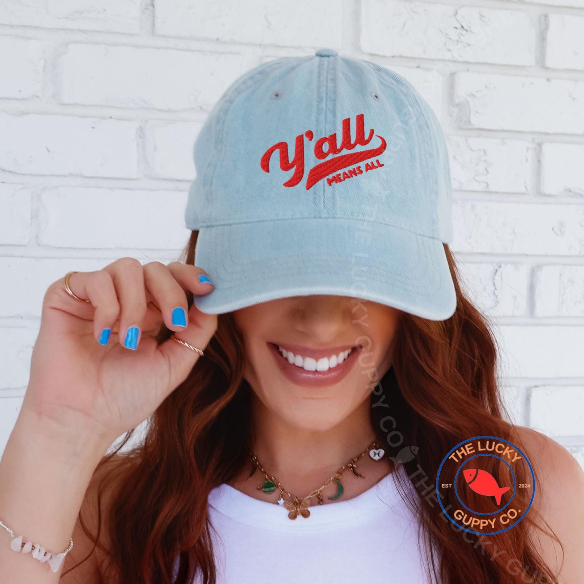 Y'all Means All Embroidered Denim Hat, Blue Dot Red State, Liberal Southerner Gift, Defend Equality Hat, Everyone is Welcome Here Cap, FDT