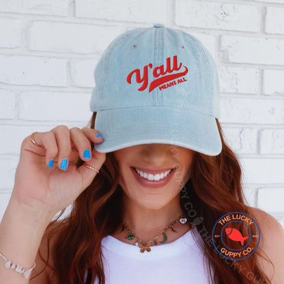 Y'all Means All Embroidered Denim Hat, Blue Dot Red State, Liberal Southerner Gift, Defend Equality Hat, Everyone is Welcome Here Cap, FDT