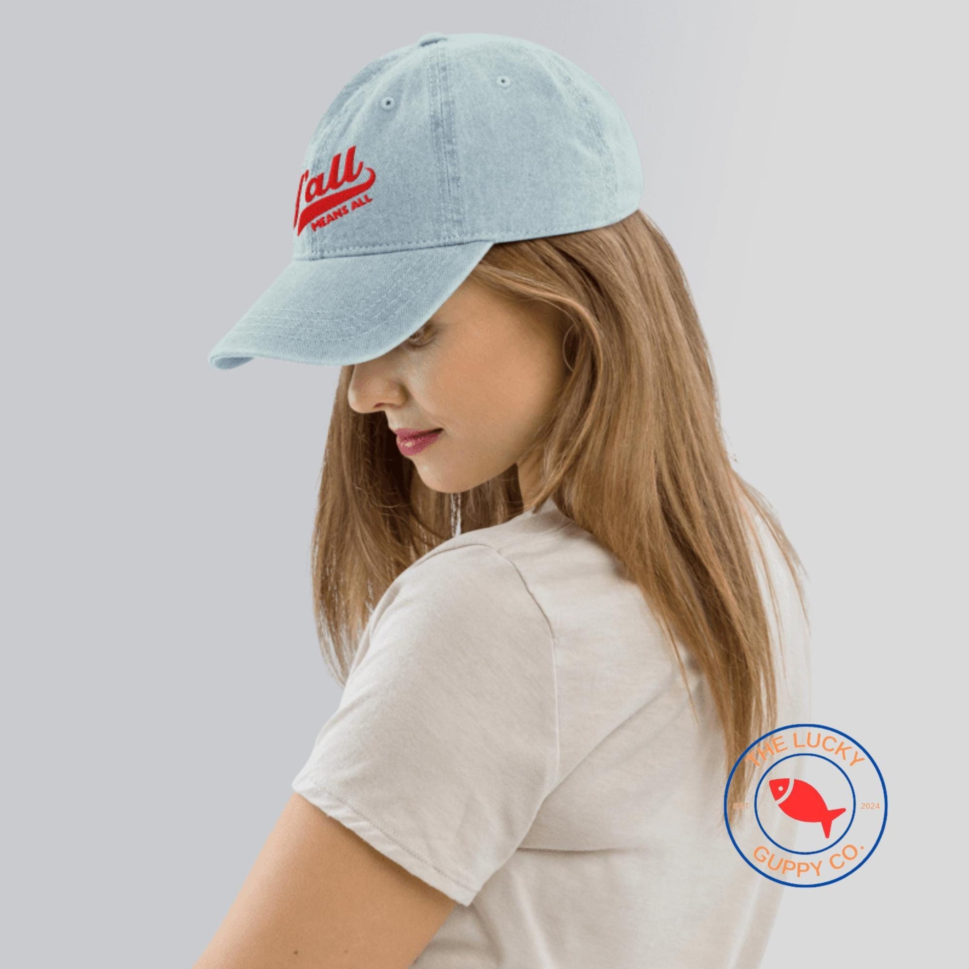 Y'all Means All Embroidered Denim Hat, Blue Dot Red State, Liberal Southerner Gift, Defend Equality Hat, Everyone is Welcome Here Cap, FDT