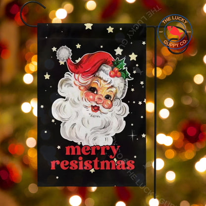 Merry Resistmas Retro Santa Garden Flag, All I Want for Christmas is Democracy, Holiday Lights Equal Rights, Jesus was a liberal immigrant