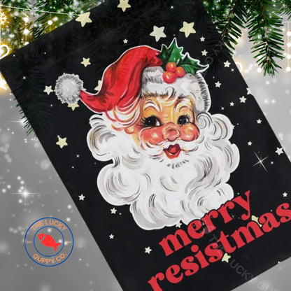 Merry Resistmas Retro Santa Garden Flag, All I Want for Christmas is Democracy, Holiday Lights Equal Rights, Jesus was a liberal immigrant