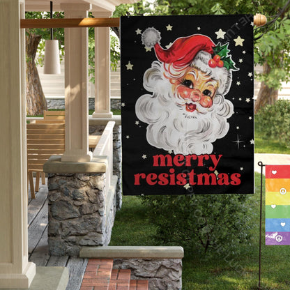 Merry Resistmas Retro Santa Garden Flag, All I Want for Christmas is Democracy, Holiday Lights Equal Rights, Jesus was a liberal immigrant