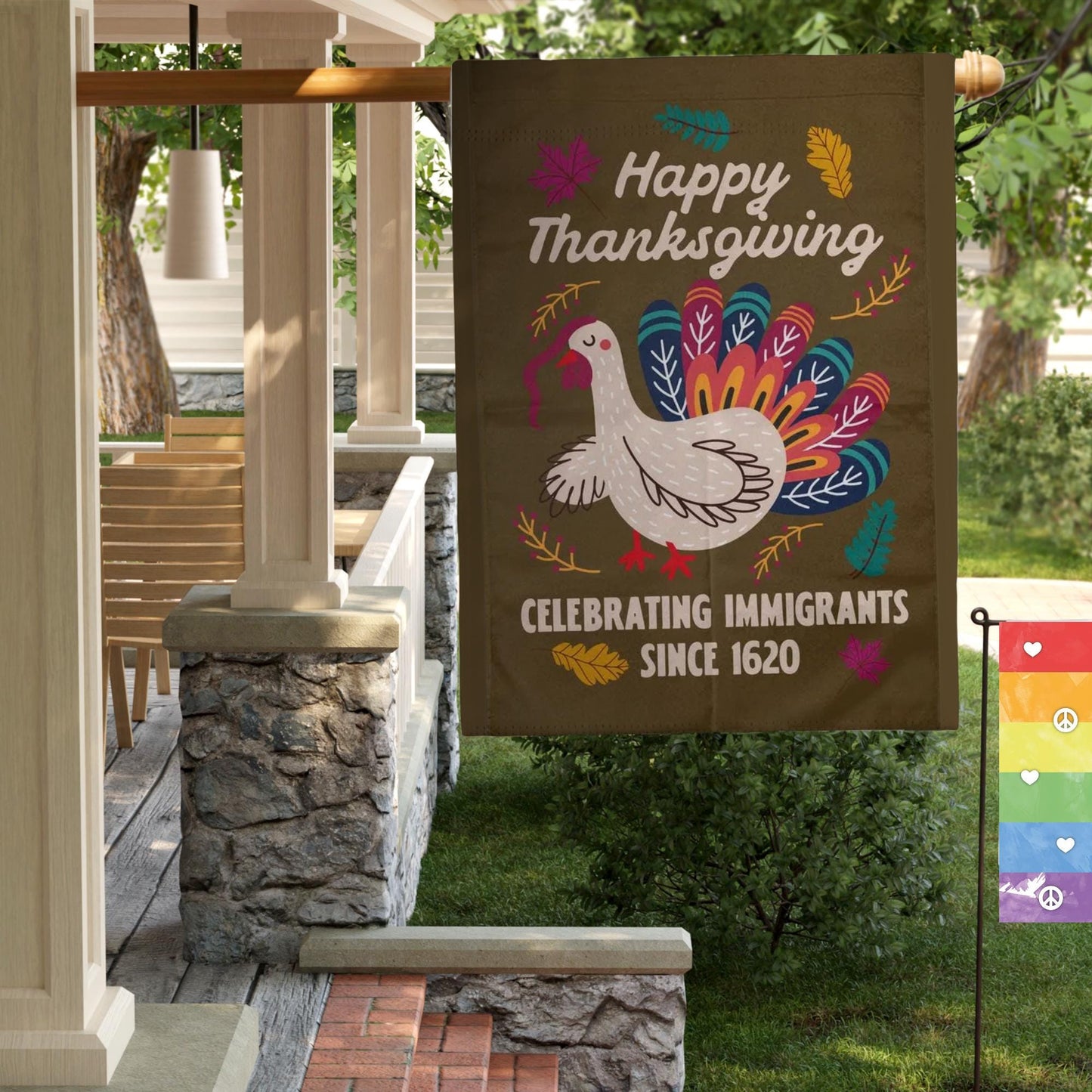 Celebrating Immigrants Since 1620 Liberal Thanksgiving Fall Flag, Pro Immigration Yard Sign, Defend Equality, Migration is Natural Garden