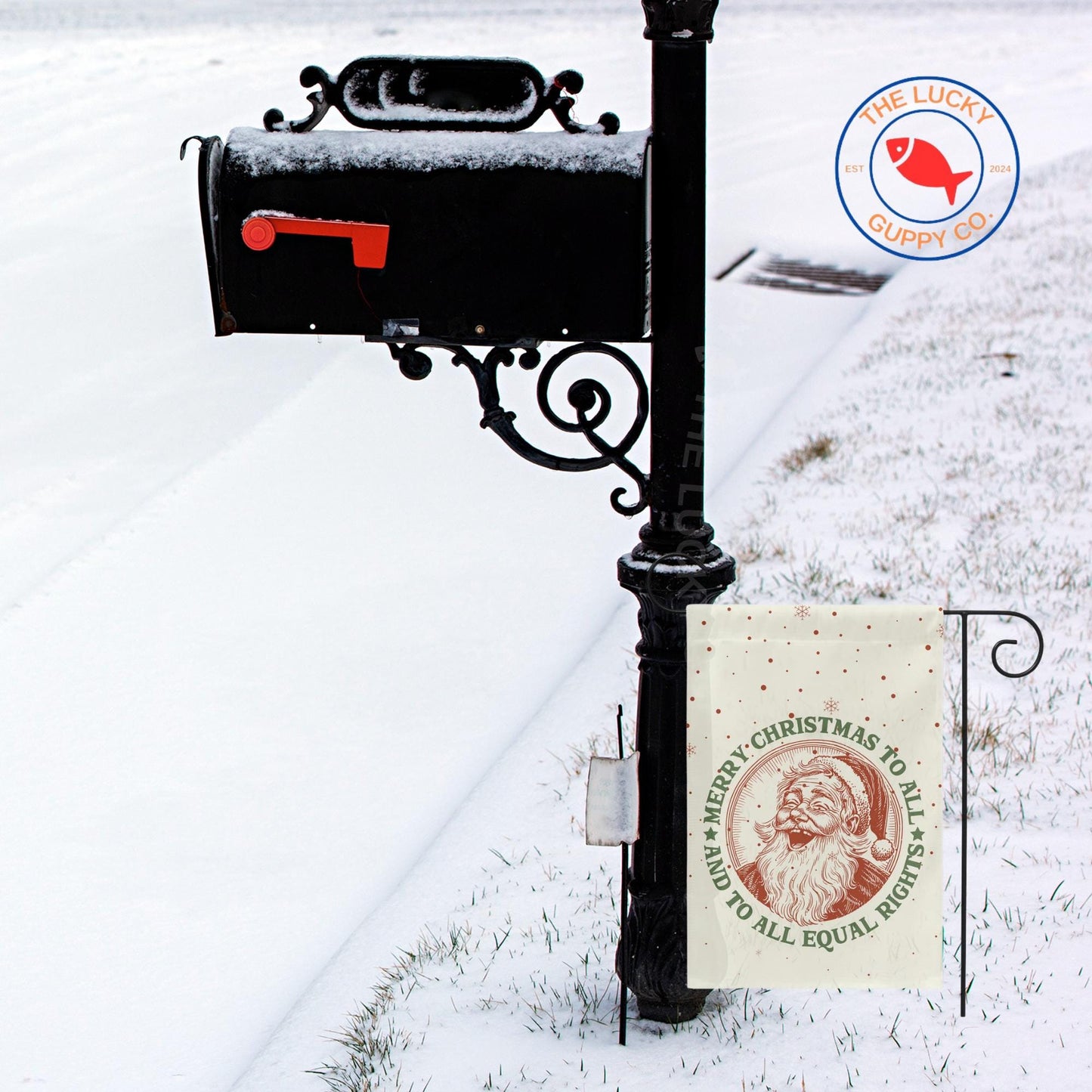 Merry Christmas to All and to All Equal Rights Laughing Santa Garden Flag, Holiday Lights and Human Rights, Liberal Christmas Yard Sign, FDT