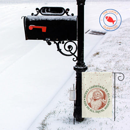 Merry Christmas to All and to All Equal Rights Laughing Santa Garden Flag, Holiday Lights and Human Rights, Liberal Christmas Yard Sign, FDT