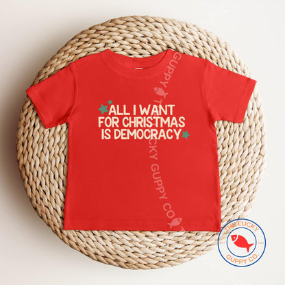 All I want for Christmas is Democracy Kids Shirt, Holiday Lights and Equal Rights TShirt, Family Christmas Shirts, Future Democrat Voter