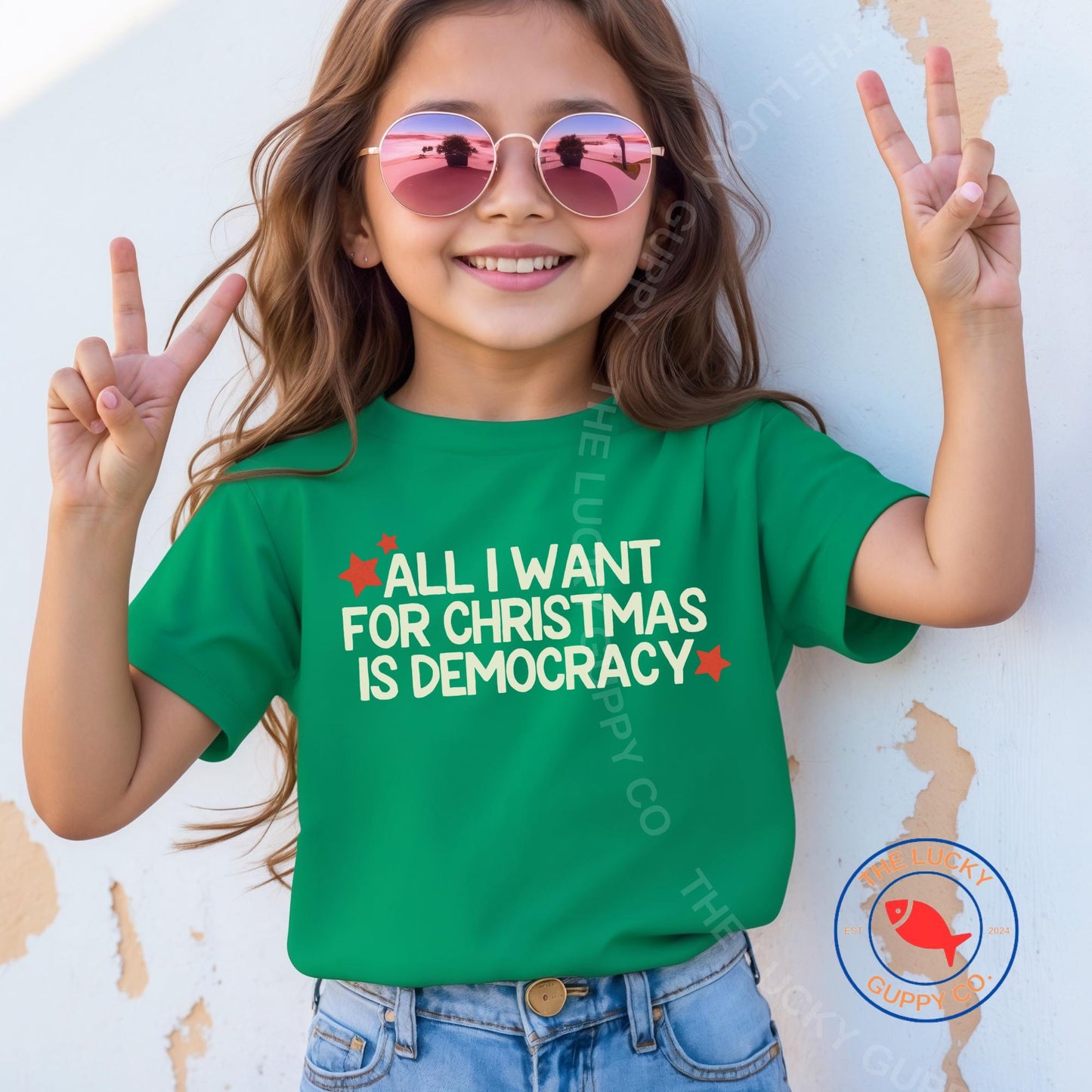 All I want for Christmas is Democracy Kids Shirt, Holiday Lights and Equal Rights TShirt, Family Christmas Shirts, Future Democrat Voter