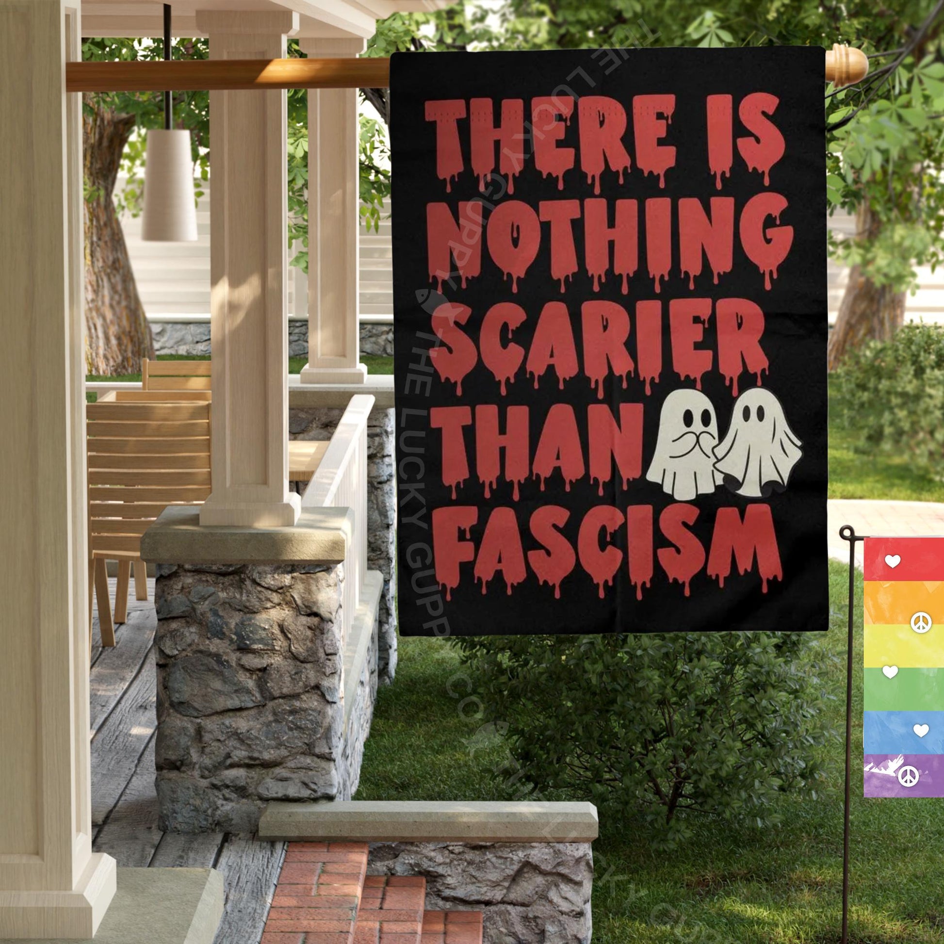 Nothing Scarier Than Fascism Liberal Halloween Garden Flag, Spooky Feminist Witch, Boil the Patriarchy Yard Sign, Anti Trump Halloween Decor