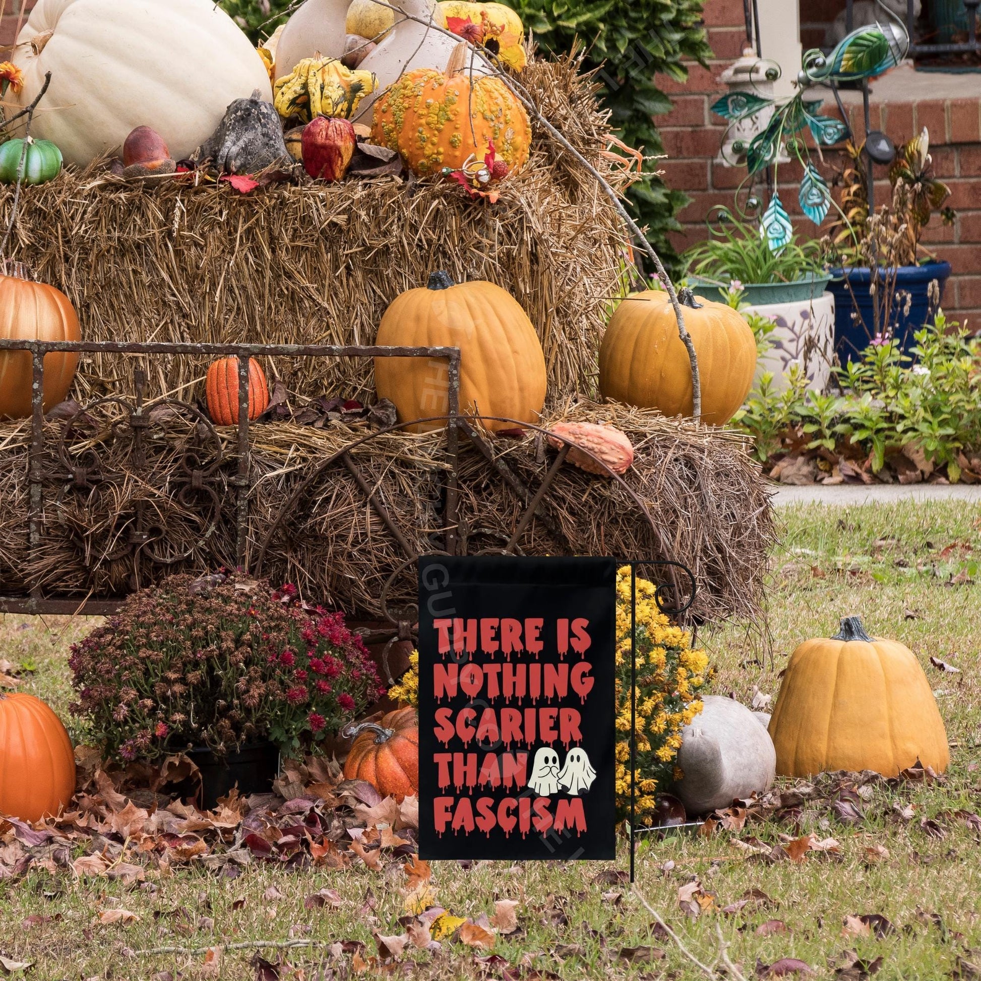 Nothing Scarier Than Fascism Liberal Halloween Garden Flag, Spooky Feminist Witch, Boil the Patriarchy Yard Sign, Anti Trump Halloween Decor