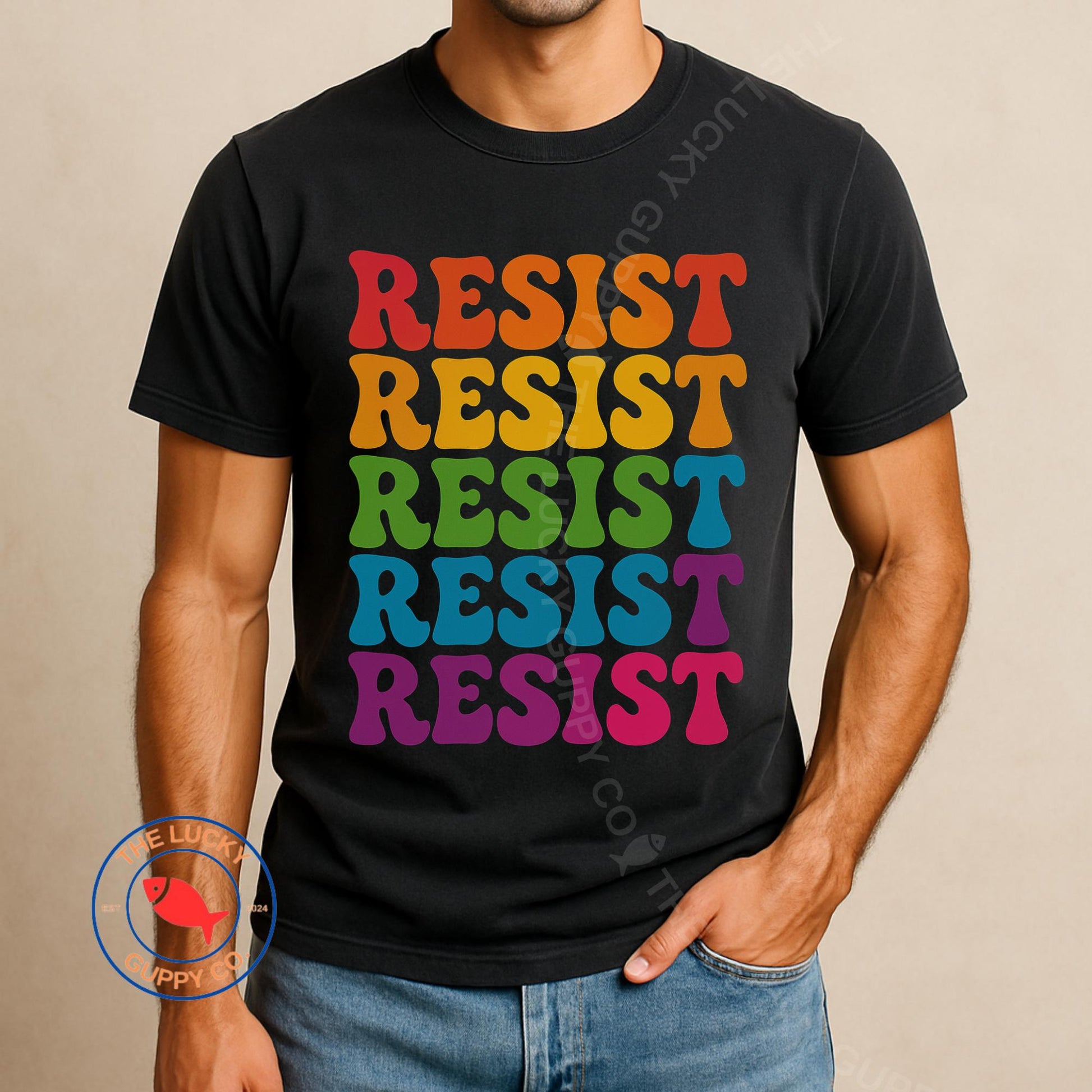 Rainbow Wavy Letter Resist T-Shirt: Equality & Love Thy Neighbor