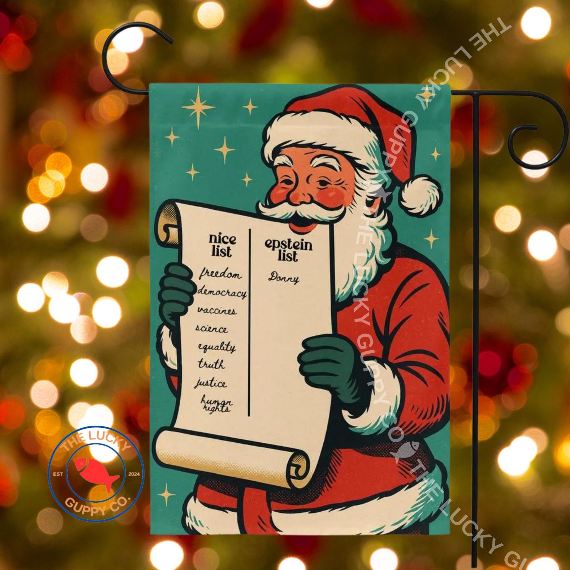Santa Nice Epstein List Garden Flag, Liberal Christmas Flag, Anti Trump Yard Sign, Subtle FDT Xmas, All I Want for Christmas is Democracy