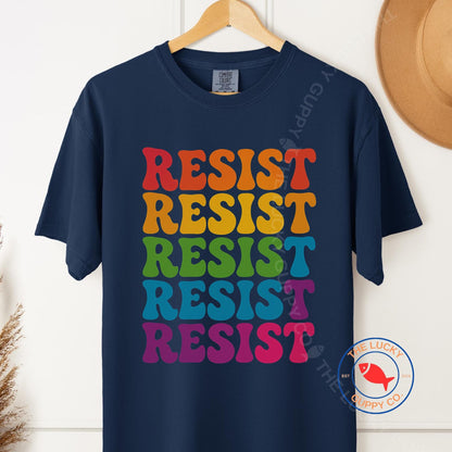 Rainbow Wavy Letter Resist T-Shirt: Equality & Love Thy Neighbor