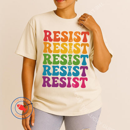 Rainbow Wavy Letter Resist T-Shirt: Equality & Love Thy Neighbor
