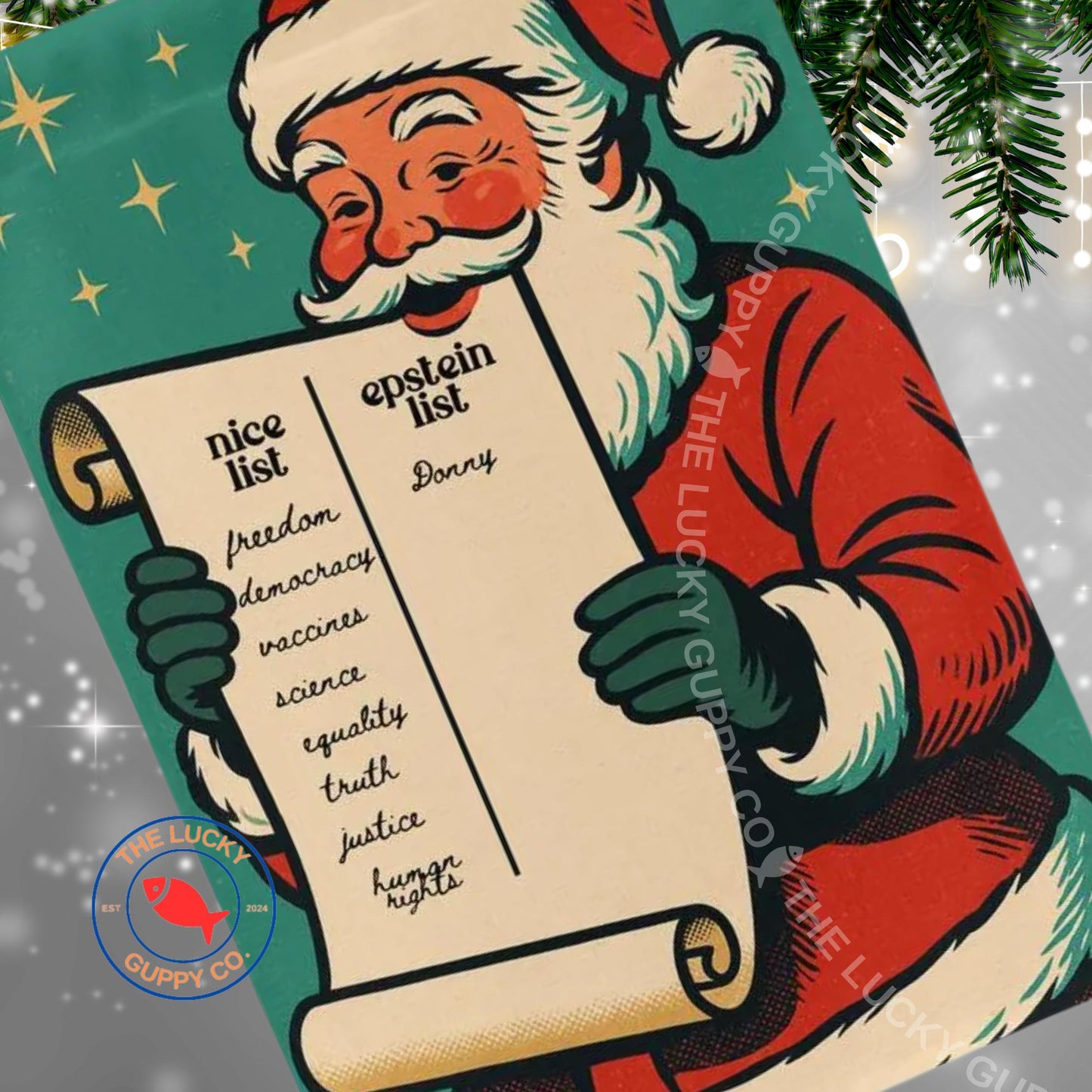 Santa Nice Epstein List Garden Flag, Liberal Christmas Flag, Anti Trump Yard Sign, Subtle FDT Xmas, All I Want for Christmas is Democracy