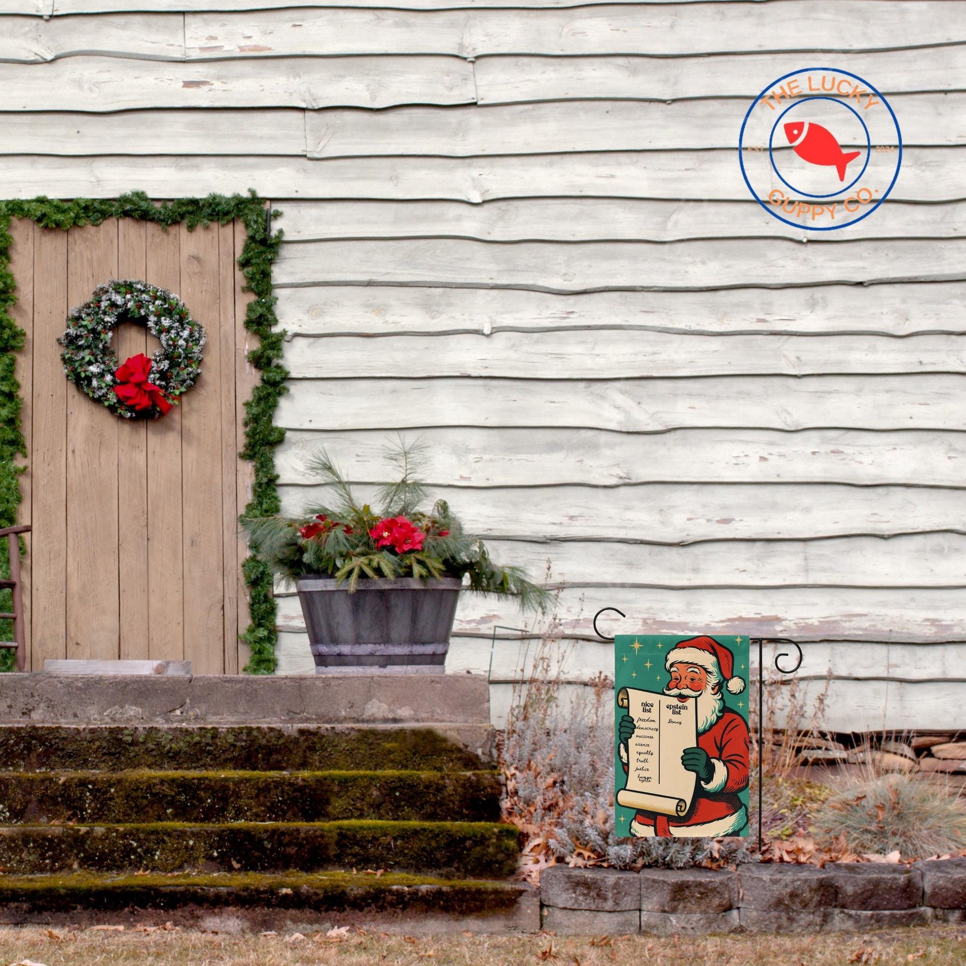 Santa Nice Epstein List Garden Flag, Liberal Christmas Flag, Anti Trump Yard Sign, Subtle FDT Xmas, All I Want for Christmas is Democracy