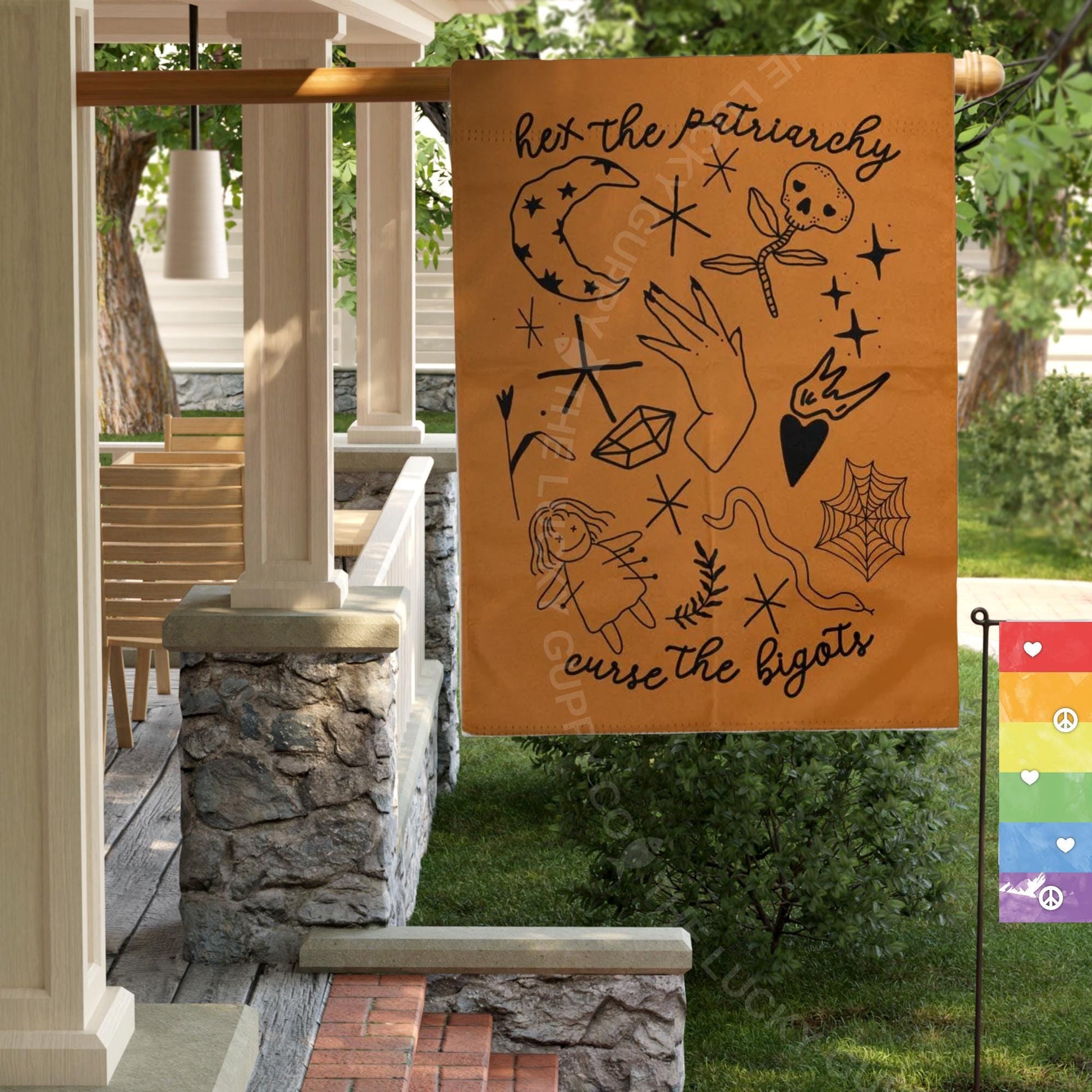 Hex the Patriarchy Curse the Bigots Liberal Garden Flag, Leftist Halloween Flag, Democracy is Dying, Fall of the Patriarchy, Feminist Witch