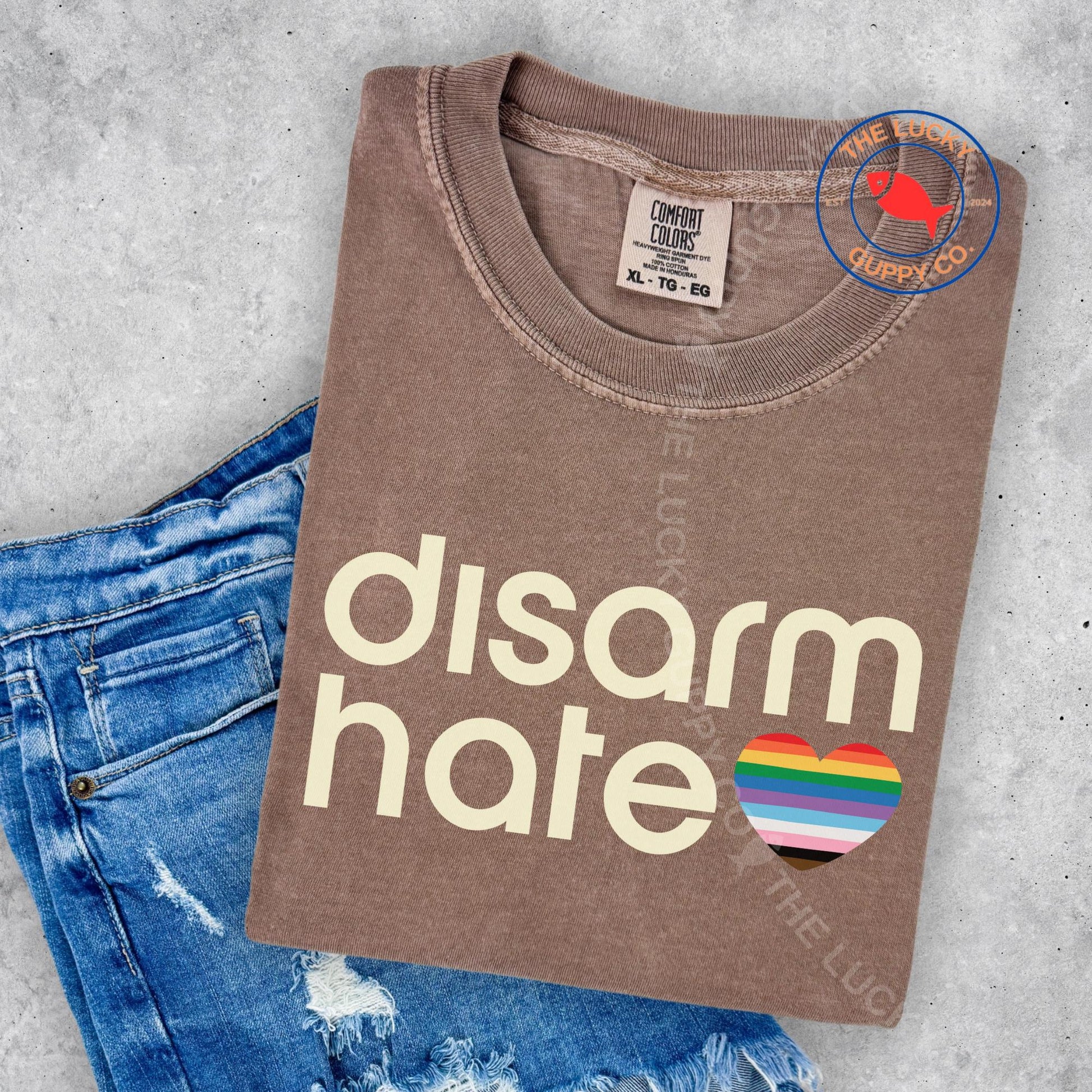 Progress Pride Heart T-Shirt: Disarm Hate, Protect Kids