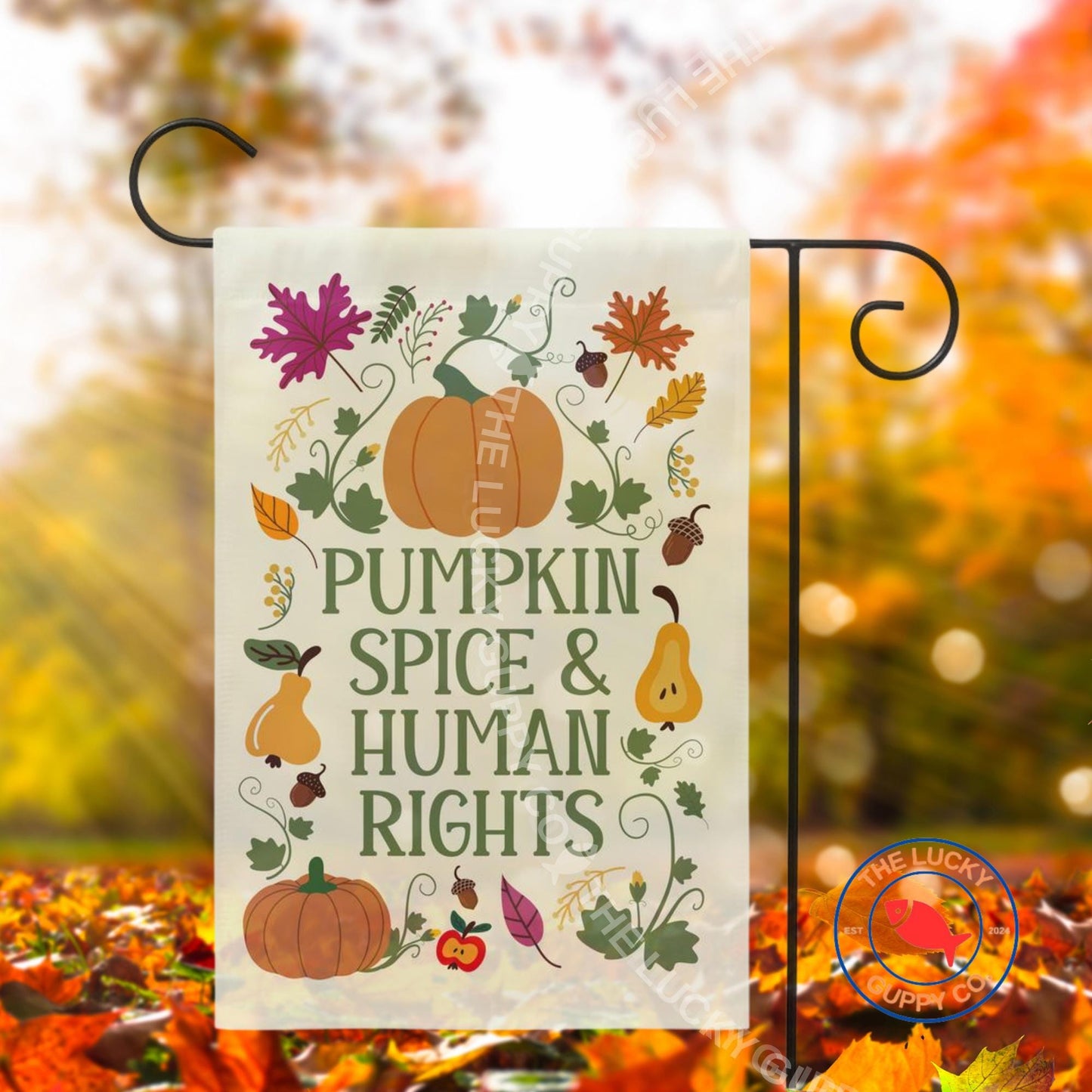Pumpkin Spice and Human Rights Garden, Liberal Fall Yard Flag, Fall of the Patriarchy, Spooky Liberal Feminist Witch, Leftist Halloween flag
