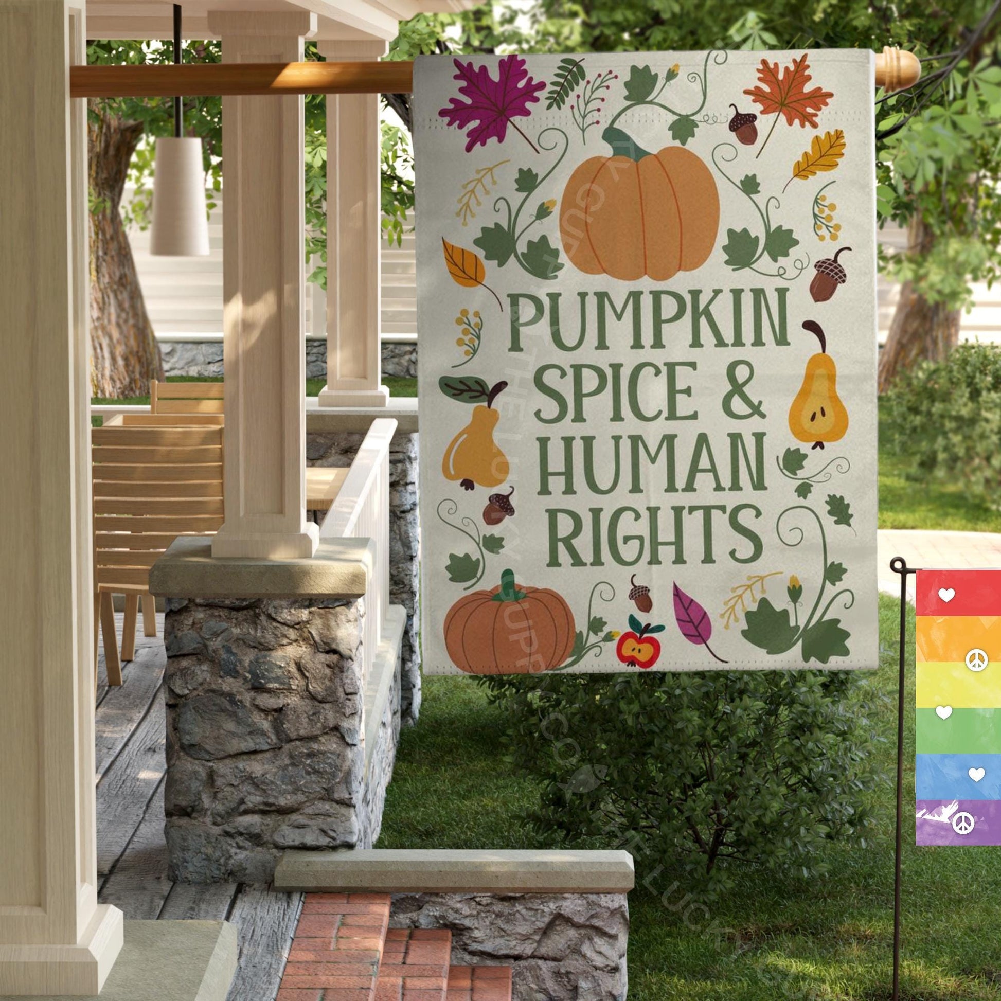 Pumpkin Spice and Human Rights Garden, Liberal Fall Yard Flag, Fall of the Patriarchy, Spooky Liberal Feminist Witch, Leftist Halloween flag