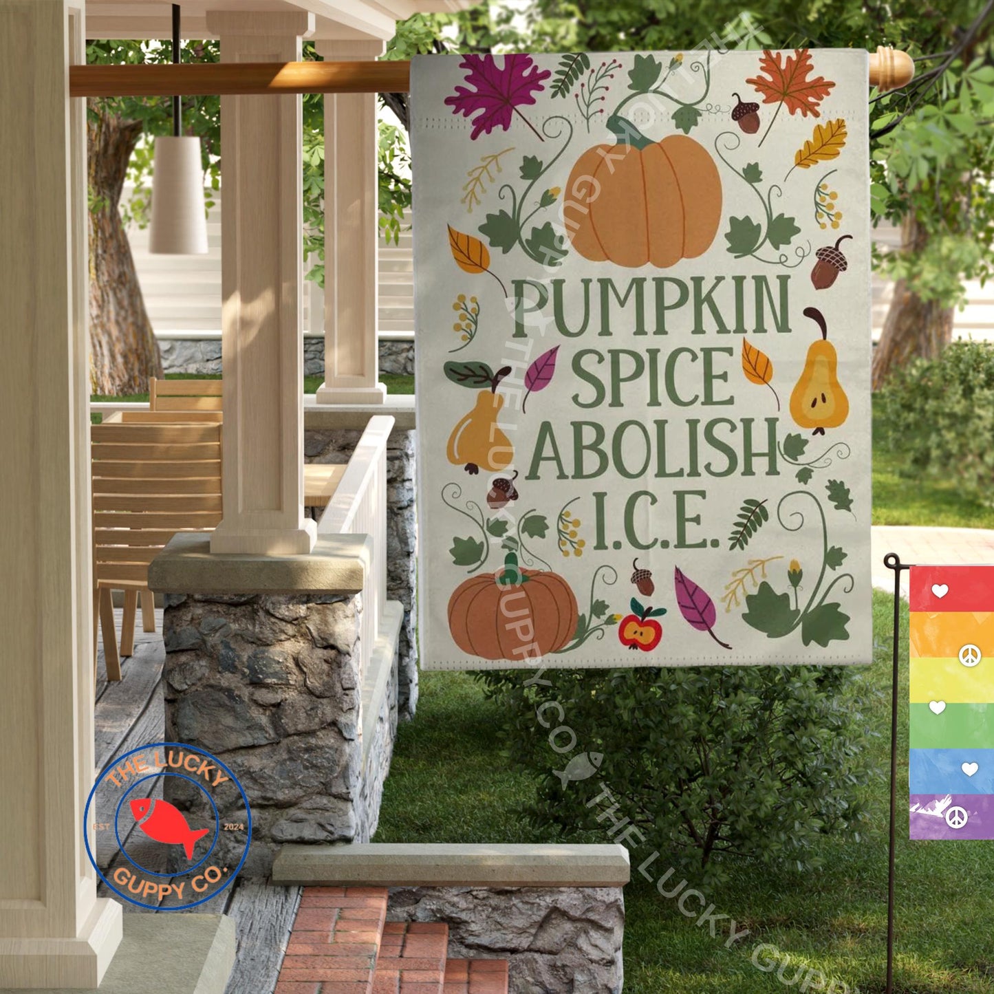 Pumpkin Spice Abolish ICE Fall Liberal Garden Flag, Spooky Nights and Equal Rights, Anti Trump Fall Sign, Support Immigrants Yard Sign, FDT