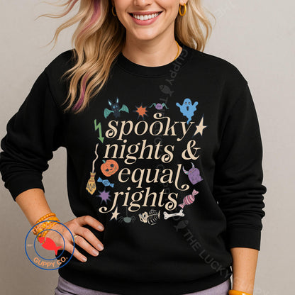 Spooky Nights and Equal Rights Unisex Sweatshirt, Pumpkin Spice Abolish ICE, Human Rights Shirt, Hex the Patriarchy, Liberal Halloween Shirt