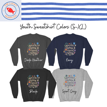 Spooky Nights and Equal Rights Youth Toddler Sweatshirt, Kids Halloween Shirt, Raise Kind Humans, Kids Liberal Protest T-Shirt, Subtle FDT