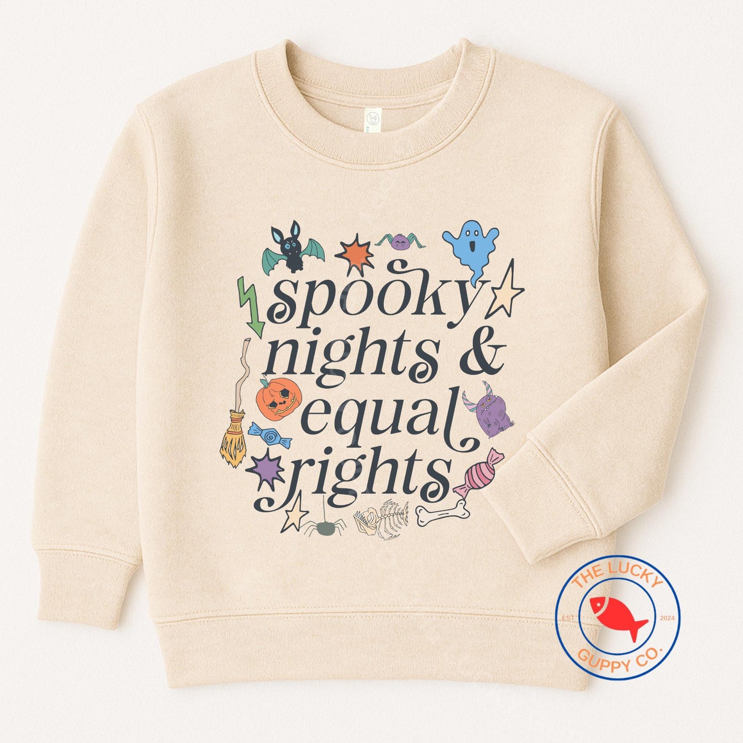 Spooky Nights and Equal Rights Youth Toddler Sweatshirt, Kids Halloween Shirt, Raise Kind Humans, Kids Liberal Protest T-Shirt, Subtle FDT