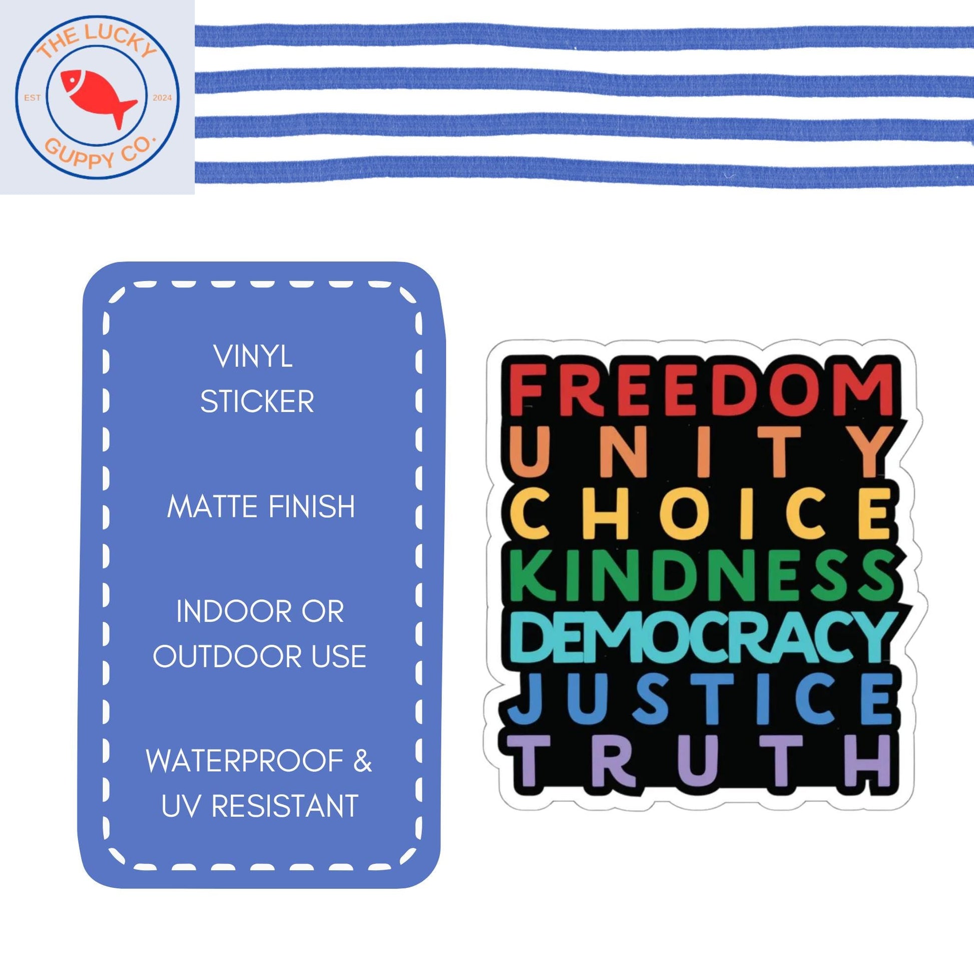 Subtle FDT Rainbow Die Cut Sticker, No Kings In America, Big Fan of Human Rights, Anti Trump Sticker, Liberal Sticker, Equality is Not Pie