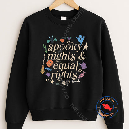 Spooky Nights and Equal Rights Youth Toddler Sweatshirt, Kids Halloween Shirt, Raise Kind Humans, Kids Liberal Protest T-Shirt, Subtle FDT