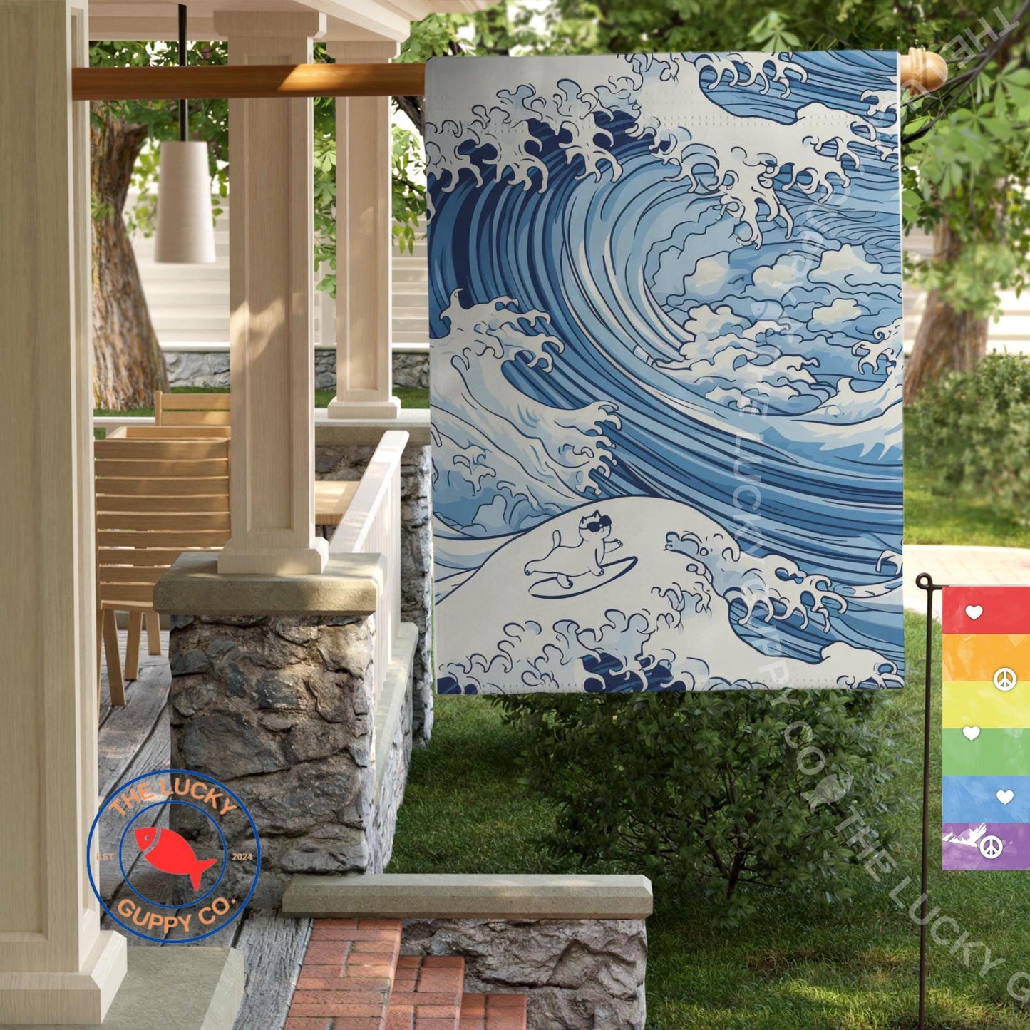 Subtle Blue Wave Anti-Trump Election Flag: Vote Democratic, Stand up for Democracy and Fight Fascism, Childless Cat Lady