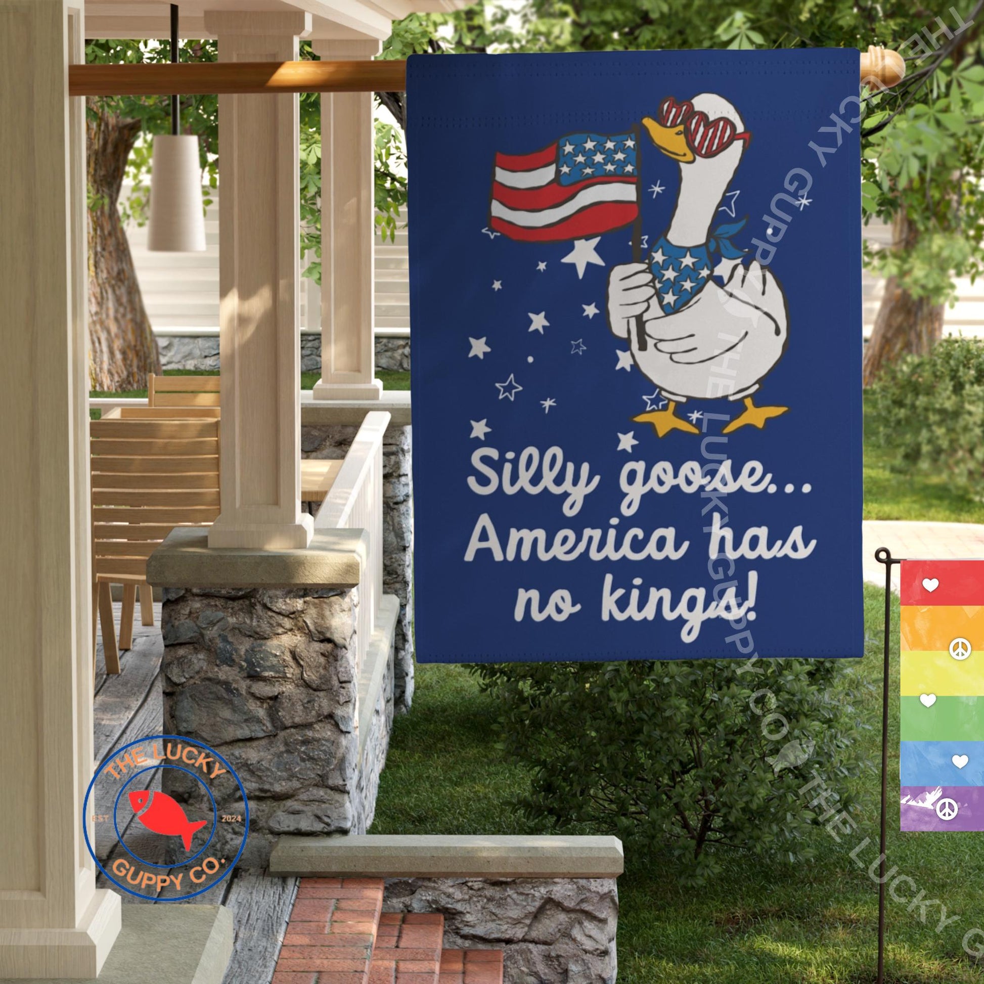Silly Goose Liberal Independence Day Flag: No Kings Since 1776, Stars Stripes and Equal Rights, Anti Trump Patriotic Yard Decor