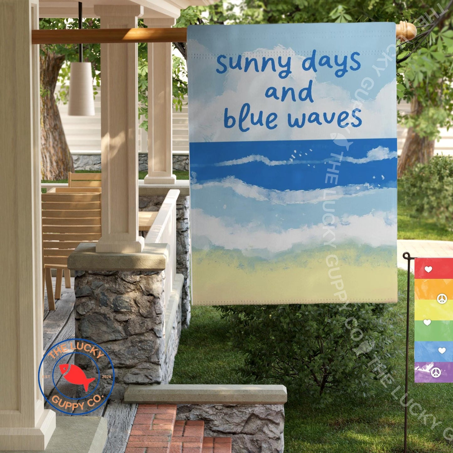 Sunny Days Blue Waves Subtle Anti-Trump Election Flag: Vote Democratic, Stand up for Democracy and Fight Fascism