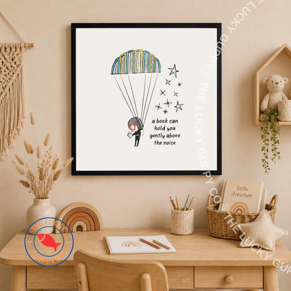 Whimsical Reading Children's Wall Art: Read Books and Grow Knowledge, Coordinated Reading Art (Physical Print)