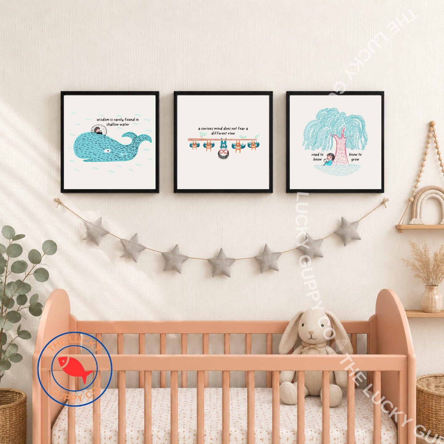 Whimsical Reading Children's Wall Art: Read Books and Grow Knowledge, Coordinated Reading Art (Physical Print)