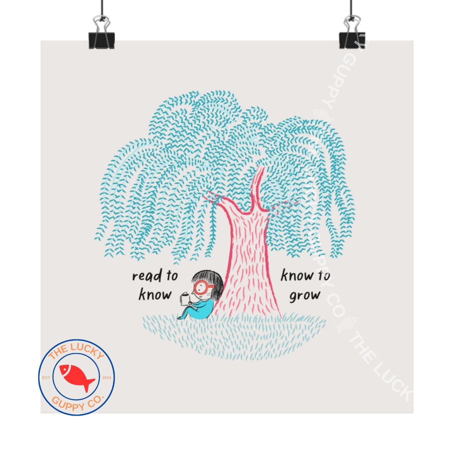 Whimsical Reading Children's Wall Art: Read Books and Grow Knowledge, Coordinated Reading Art (Physical Print)