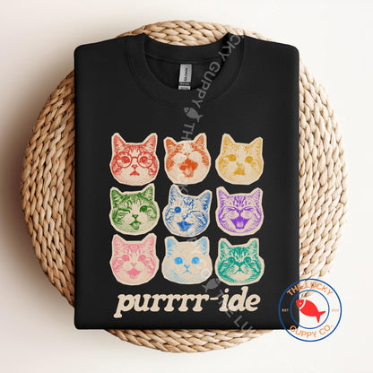 Purr-ide Cat Unisex Sweatshirt: Pride Parade Shirt, Free Mom Hugs, LGBTQ Ally Tee