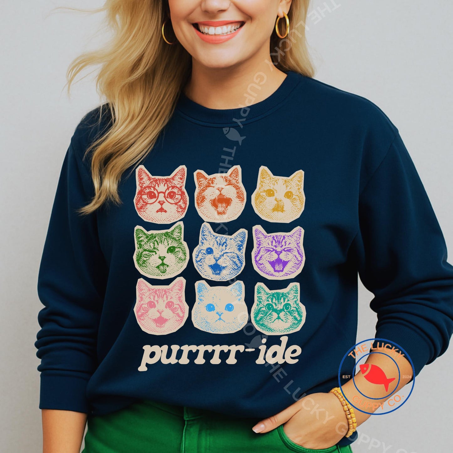 Purr-ide Cat Unisex Sweatshirt: Pride Parade Shirt, Free Mom Hugs, LGBTQ Ally Tee