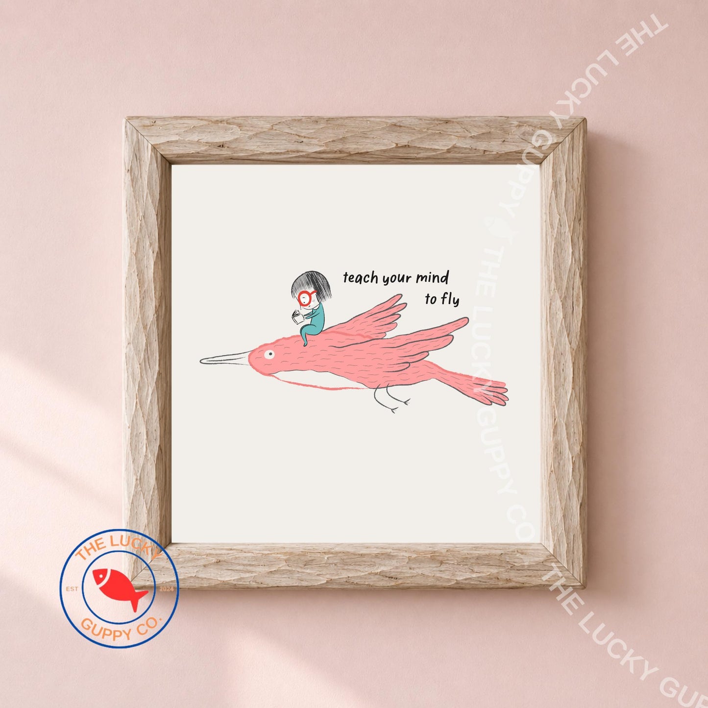 Whimsical Reading Children's Wall Art: Read Books and Grow Knowledge, Coordinated Reading Art (Physical Print)