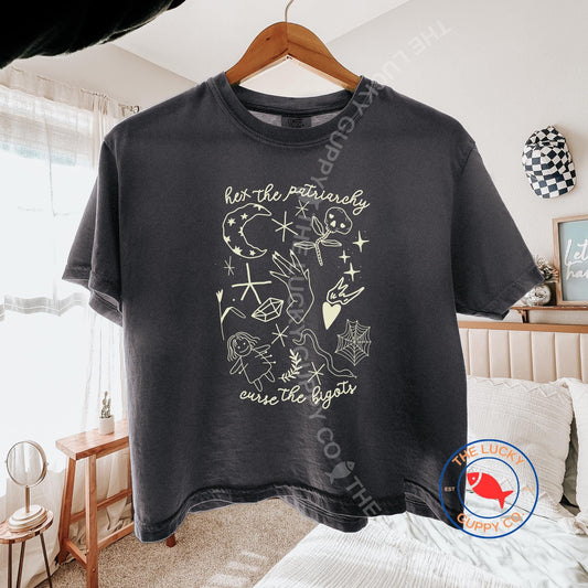 Hex the Patriarchy Curse the Bigots Womens Boxy T-Shirt: Liberal Halloween Tee, They Didn't Burn Witches